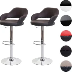 PROREGAL 2er-Set Barhocker stylisch Sitzhöhe 61-81cm mit Lehne Kunstleder Braun-Schwarz Barstuhl Tresenhocker Drehhocker