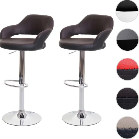 PROREGAL 2er-Set Barhocker stylisch Sitzhöhe 61-81cm mit Lehne Kunstleder Braun-Schwarz Barstuhl Tresenhocker Drehhocker