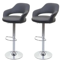 PROREGAL 2er-Set Barhocker stylisch Sitzhöhe 61-81cm mit Lehne Kunstleder Grau-schwarz Barstuhl Tresenhocker Drehhocker