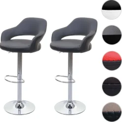 PROREGAL 2er-Set Barhocker stylisch Sitzhöhe 61-81cm mit Lehne Kunstleder Grau-schwarz Barstuhl Tresenhocker Drehhocker