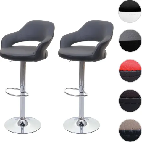 PROREGAL 2er-Set Barhocker stylisch Sitzhöhe 61-81cm mit Lehne Kunstleder Grau-schwarz Barstuhl Tresenhocker Drehhocker