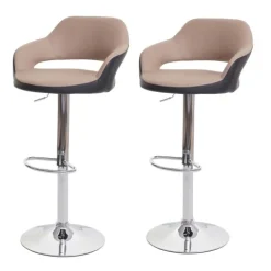 PROREGAL 2er-Set Barhocker stylisch Sitzhöhe 61-81cm mit Lehne Kunstleder Taupe-schwarz Barstuhl Tresenhocker Drehhocker