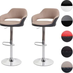 PROREGAL 2er-Set Barhocker stylisch Sitzhöhe 61-81cm mit Lehne Kunstleder Taupe-schwarz Barstuhl Tresenhocker Drehhocker