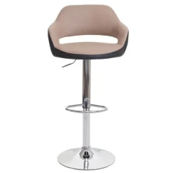 PROREGAL 2er-Set Barhocker stylisch Sitzhöhe 61-81cm mit Lehne Kunstleder Taupe-schwarz Barstuhl Tresenhocker Drehhocker