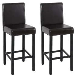 PROREGAL 2er-Set Barhocker Winnie gepolstert mit Lehne Sitzhöhe 75cm Holz+LEDER Braun dunkle Beine Barstuhl Tresenhocker