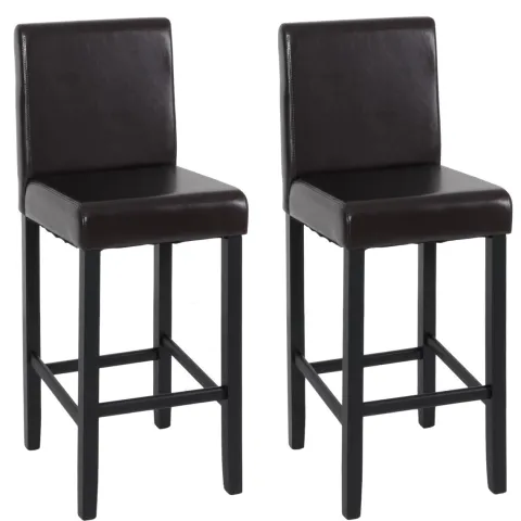 PROREGAL 2er-Set Barhocker Winnie gepolstert mit Lehne Sitzhöhe 75cm Holz+LEDER Braun dunkle Beine Barstuhl Tresenhocker