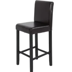 PROREGAL 2er-Set Barhocker Winnie gepolstert mit Lehne Sitzhöhe 75cm Holz+LEDER Braun dunkle Beine Barstuhl Tresenhocker