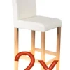 PROREGAL 2er-Set Barhocker Winnie gepolstert mit Lehne Sitzhöhe 75cm Holz+LEDER Creme helle Beine Barstuhl Tresenhocker