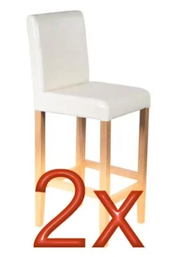 PROREGAL 2er-Set Barhocker Winnie gepolstert mit Lehne Sitzhöhe 75cm Holz+LEDER Creme helle Beine Barstuhl Tresenhocker