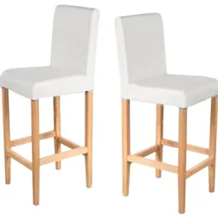 PROREGAL 2er-Set Barhocker Winnie gepolstert mit Lehne Sitzhöhe 75cm Holz+LEDER Creme helle Beine Barstuhl Tresenhocker