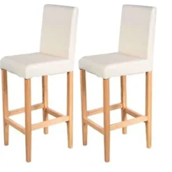 PROREGAL 2er-Set Barhocker Winnie gepolstert mit Lehne Sitzhöhe 75cm Holz+LEDER Creme helle Beine Barstuhl Tresenhocker