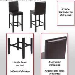 PROREGAL 2er-Set Barhocker Winnie gepolstert mit Lehne Sitzhöhe 75cm Holz+LEDER Creme helle Beine Barstuhl Tresenhocker