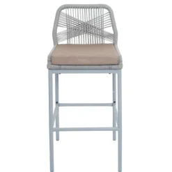 PROREGAL 2er-Set Rope-Barhocker, HxBxT 101x45x52 cm, Sitzhöhe 76cm, Hellgrau, Kissen Taupe, Outdoor Sitzpolster Seilgeflecht Metall