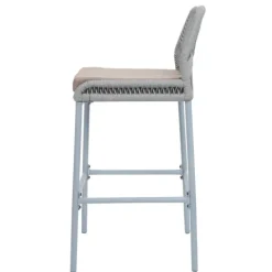 PROREGAL 2er-Set Rope-Barhocker, HxBxT 101x45x52 cm, Sitzhöhe 76cm, Hellgrau, Kissen Taupe, Outdoor Sitzpolster Seilgeflecht Metall
