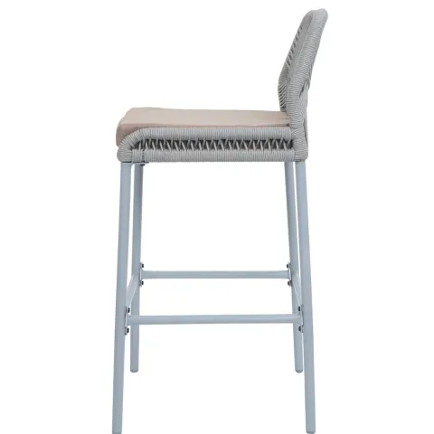 PROREGAL 2er-Set Rope-Barhocker, HxBxT 101x45x52 cm, Sitzhöhe 76cm, Hellgrau, Kissen Taupe, Outdoor Sitzpolster Seilgeflecht Metall