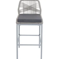 PROREGAL 2er-Set Rope-Barhocker, HxBxT 101x42x52 cm, Sitzhöhe 76cm, Hellgrau, Kissen Dunkelgrau, Outdoor Sitzpolster Seilgeflecht Metall