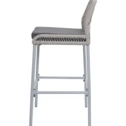 PROREGAL 2er-Set Rope-Barhocker, HxBxT 101x42x52 cm, Sitzhöhe 76cm, Hellgrau, Kissen Dunkelgrau, Outdoor Sitzpolster Seilgeflecht Metall