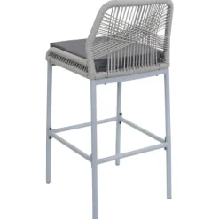 PROREGAL 2er-Set Rope-Barhocker, HxBxT 101x42x52 cm, Sitzhöhe 76cm, Hellgrau, Kissen Dunkelgrau, Outdoor Sitzpolster Seilgeflecht Metall