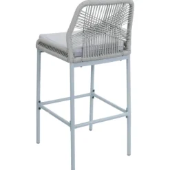 PROREGAL 2er-Set Rope-Barhocker, HxBxT 101x45x52 cm, Sitzhöhe 76cm, Hellgrau, Kissen Hellgrau, Outdoor Sitzpolster Seilgeflecht Metall