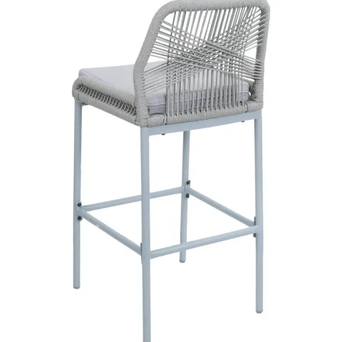 PROREGAL 2er-Set Rope-Barhocker, HxBxT 101x45x52 cm, Sitzhöhe 76cm, Hellgrau, Kissen Hellgrau, Outdoor Sitzpolster Seilgeflecht Metall