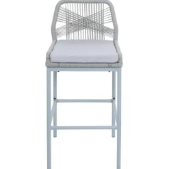 PROREGAL 2er-Set Rope-Barhocker, HxBxT 101x45x52 cm, Sitzhöhe 76cm, Hellgrau, Kissen Hellgrau, Outdoor Sitzpolster Seilgeflecht Metall