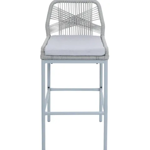 PROREGAL 2er-Set Rope-Barhocker, HxBxT 101x45x52 cm, Sitzhöhe 76cm, Hellgrau, Kissen Hellgrau, Outdoor Sitzpolster Seilgeflecht Metall