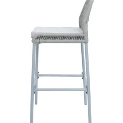 PROREGAL 2er-Set Rope-Barhocker, HxBxT 101x45x52 cm, Sitzhöhe 76cm, Hellgrau, Kissen Hellgrau, Outdoor Sitzpolster Seilgeflecht Metall