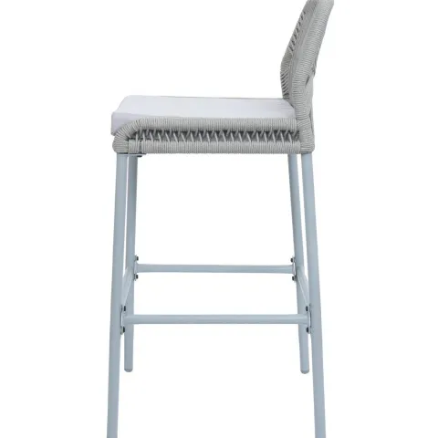 PROREGAL 2er-Set Rope-Barhocker, HxBxT 101x45x52 cm, Sitzhöhe 76cm, Hellgrau, Kissen Hellgrau, Outdoor Sitzpolster Seilgeflecht Metall