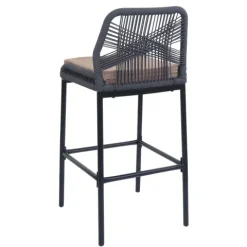 PROREGAL 2er-Set Rope-Barhocker, HxBxT 101x45x52 cm, Sitzhöhe 76cm, Anthrazit, Kissen Taupe, Outdoor Sitzpolster Seilgeflecht Metall