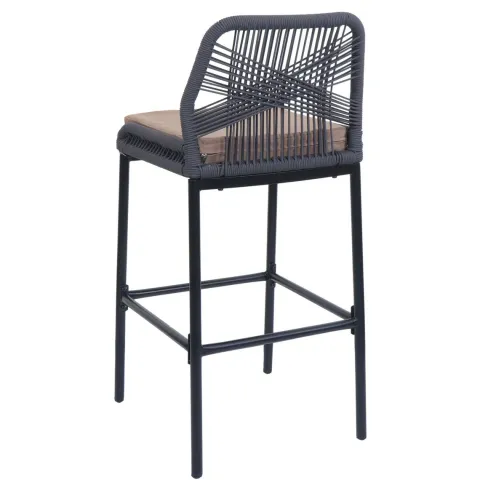 PROREGAL 2er-Set Rope-Barhocker, HxBxT 101x45x52 cm, Sitzhöhe 76cm, Anthrazit, Kissen Taupe, Outdoor Sitzpolster Seilgeflecht Metall