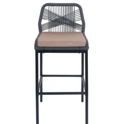 PROREGAL 2er-Set Rope-Barhocker, HxBxT 101x45x52 cm, Sitzhöhe 76cm, Anthrazit, Kissen Taupe, Outdoor Sitzpolster Seilgeflecht Metall