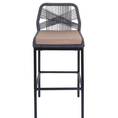 PROREGAL 2er-Set Rope-Barhocker, HxBxT 101x45x52 cm, Sitzhöhe 76cm, Anthrazit, Kissen Taupe, Outdoor Sitzpolster Seilgeflecht Metall