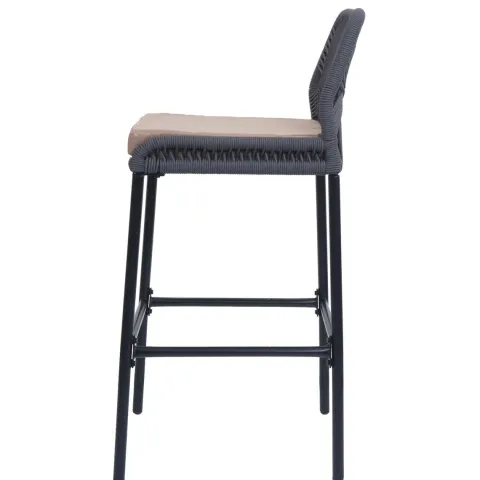 PROREGAL 2er-Set Rope-Barhocker, HxBxT 101x45x52 cm, Sitzhöhe 76cm, Anthrazit, Kissen Taupe, Outdoor Sitzpolster Seilgeflecht Metall