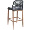 PROREGAL 2er-Set Rope-Barhocker, HxBxT 101x45x50 cm, Sitzhöhe 76cm, Anthrazit, Kissen Hellgrau, Outdoor Sitzpolster Seilgeflecht Metall Holz-Optik