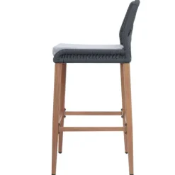 PROREGAL 2er-Set Rope-Barhocker, HxBxT 101x45x50 cm, Sitzhöhe 76cm, Anthrazit, Kissen Hellgrau, Outdoor Sitzpolster Seilgeflecht Metall Holz-Optik