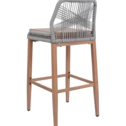 PROREGAL 2er-Set Rope-Barhocker, HxBxT 101x45x50 cm, Sitzhöhe 76cm, Hellgrau, Kissen Taupe, Outdoor Sitzpolster Seilgeflecht Metall Holz-Optik