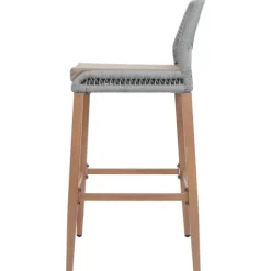 PROREGAL 2er-Set Rope-Barhocker, HxBxT 101x45x50 cm, Sitzhöhe 76cm, Hellgrau, Kissen Taupe, Outdoor Sitzpolster Seilgeflecht Metall Holz-Optik