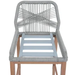 PROREGAL 2er-Set Rope-Barhocker, HxBxT 101x45x50 cm, Sitzhöhe 76cm, Hellgrau, Kissen Taupe, Outdoor Sitzpolster Seilgeflecht Metall Holz-Optik