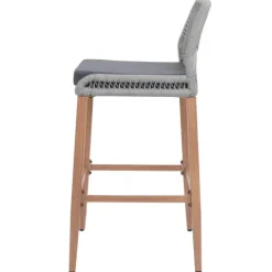 PROREGAL 2er-Set Rope-Barhocker, HxBxT 101x45x50 cm, Sitzhöhe 76cm, Hellgrau, Kissen Dunkelgrau, Outdoor Sitzpolster Seilgeflecht Metall Holz-Optik
