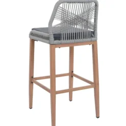 PROREGAL 2er-Set Rope-Barhocker, HxBxT 101x45x50 cm, Sitzhöhe 76cm, Hellgrau, Kissen Dunkelgrau, Outdoor Sitzpolster Seilgeflecht Metall Holz-Optik