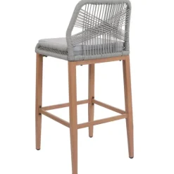 PROREGAL 2er-Set Rope-Barhocker, HxBxT 101x45x50 cm, Sitzhöhe 76cm, Hellgrau, Kissen Hellgrau, Outdoor Sitzpolster Seilgeflecht Metall Holz-Optik