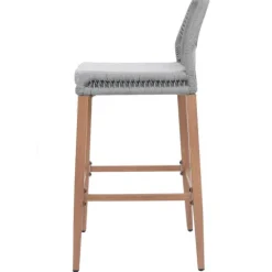 PROREGAL 2er-Set Rope-Barhocker, HxBxT 101x45x50 cm, Sitzhöhe 76cm, Hellgrau, Kissen Hellgrau, Outdoor Sitzpolster Seilgeflecht Metall Holz-Optik