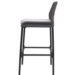 PROREGAL 2er-Set Rope-Barhocker, HxBxT 101x45x52 cm, Sitzhöhe 76cm, Anthrazit, Kissen Hellgrau, Outdoor Sitzpolster Seilgeflecht Metall