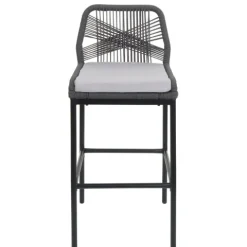 PROREGAL 2er-Set Rope-Barhocker, HxBxT 101x45x52 cm, Sitzhöhe 76cm, Anthrazit, Kissen Hellgrau, Outdoor Sitzpolster Seilgeflecht Metall
