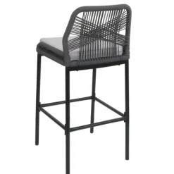 PROREGAL 2er-Set Rope-Barhocker, HxBxT 101x45x52 cm, Sitzhöhe 76cm, Anthrazit, Kissen Hellgrau, Outdoor Sitzpolster Seilgeflecht Metall