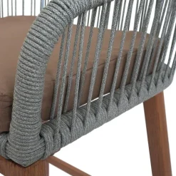 PROREGAL 2er-Set Rope-Barhocker, HxBxT 92x51x53 cm, Sitzhöhe 76cm, Hellgrau, Kissen Taupe, Outdoor Sitzpolster Seilgeflecht Metall Holz-Optik
