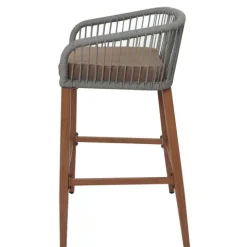 PROREGAL 2er-Set Rope-Barhocker, HxBxT 92x51x53 cm, Sitzhöhe 76cm, Hellgrau, Kissen Taupe, Outdoor Sitzpolster Seilgeflecht Metall Holz-Optik