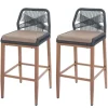 PROREGAL 2er-Set Rope-Barhocker, HxBxT 101x45x50 cm, Sitzhöhe 76cm, Anthrazit, Kissen Taupe, Outdoor Sitzpolster Seilgeflecht Metall Holz-Optik