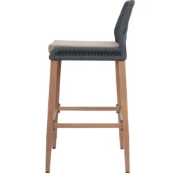 PROREGAL 2er-Set Rope-Barhocker, HxBxT 101x45x50 cm, Sitzhöhe 76cm, Anthrazit, Kissen Taupe, Outdoor Sitzpolster Seilgeflecht Metall Holz-Optik
