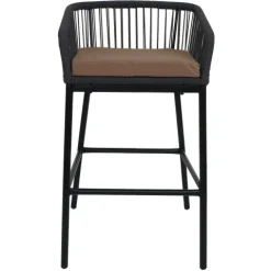 PROREGAL 2er-Set Rope-Barhocker, HxBxT 92x51x53 cm, Sitzhöhe 76cm, Outdoor Sitzpolster Seilgeflecht Metall, Anthrazit, Kissen Taupe, Tresenhocker